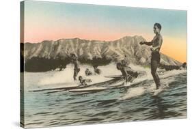 Surfing in Hawaii by Diamond Head-null-Stretched Canvas