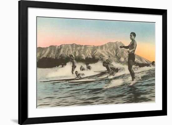 Surfing in Hawaii by Diamond Head-null-Framed Premium Giclee Print