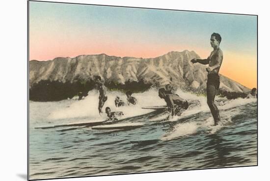 Surfing in Hawaii by Diamond Head-null-Mounted Premium Giclee Print