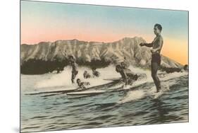 Surfing in Hawaii by Diamond Head-null-Mounted Premium Giclee Print