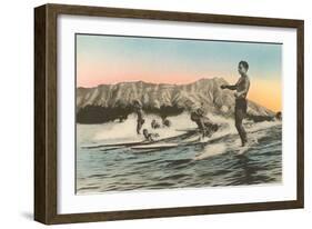 Surfing in Hawaii by Diamond Head-null-Framed Art Print