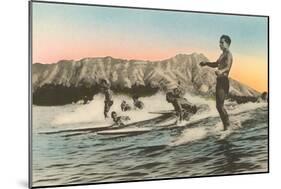 Surfing in Hawaii by Diamond Head-null-Mounted Art Print