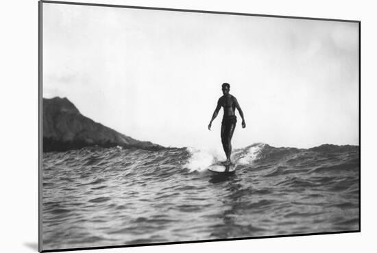 Surfing in Honolulu Hawaii Longboard Surfer Photograph - Honolulu, HI-Lantern Press-Mounted Art Print