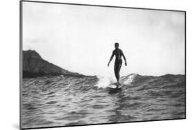Surfing in Honolulu Hawaii Longboard Surfer Photograph - Honolulu, HI-Lantern Press-Mounted Art Print