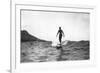 Surfing in Honolulu Hawaii Longboard Surfer Photograph - Honolulu, HI-Lantern Press-Framed Premium Giclee Print