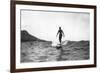 Surfing in Honolulu Hawaii Longboard Surfer Photograph - Honolulu, HI-Lantern Press-Framed Premium Giclee Print