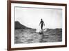 Surfing in Honolulu Hawaii Longboard Surfer Photograph - Honolulu, HI-Lantern Press-Framed Premium Giclee Print