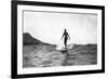 Surfing in Honolulu Hawaii Longboard Surfer Photograph - Honolulu, HI-Lantern Press-Framed Premium Giclee Print