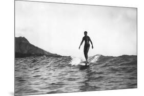 Surfing in Honolulu Hawaii Longboard Surfer Photograph - Honolulu, HI-Lantern Press-Mounted Premium Giclee Print