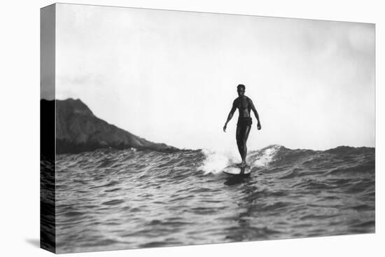 Surfing in Honolulu Hawaii Longboard Surfer Photograph - Honolulu, HI-Lantern Press-Stretched Canvas