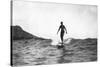 Surfing in Honolulu Hawaii Longboard Surfer Photograph - Honolulu, HI-Lantern Press-Stretched Canvas
