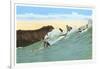 Surfing with Cliffs in Background-null-Framed Art Print