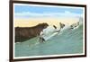 Surfing with Cliffs in Background-null-Framed Art Print