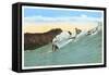 Surfing with Cliffs in Background-null-Framed Stretched Canvas