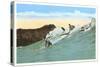 Surfing with Cliffs in Background-null-Stretched Canvas