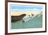 Surfing with Cliffs in Background-null-Framed Premium Giclee Print