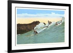 Surfing with Cliffs in Background-null-Framed Premium Giclee Print