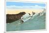 Surfing with Cliffs in Background-null-Mounted Premium Giclee Print