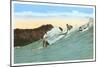 Surfing with Cliffs in Background-null-Mounted Art Print