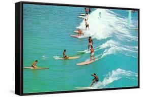 Surfing with Long Boards-null-Framed Stretched Canvas