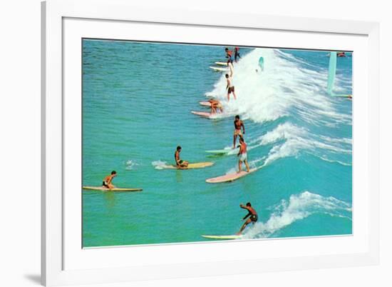 Surfing with Long Boards-null-Framed Art Print