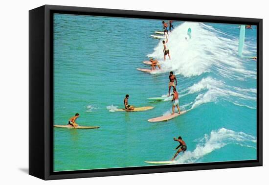 Surfing with Long Boards-null-Framed Stretched Canvas