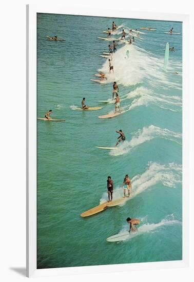 Surfing with Longboards-null-Framed Art Print