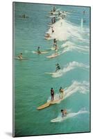 Surfing with Longboards-null-Mounted Art Print