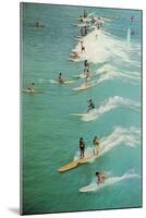 Surfing with Longboards-null-Mounted Art Print