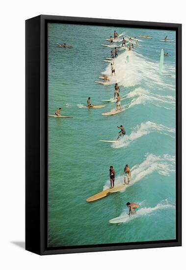 Surfing with Longboards-null-Framed Stretched Canvas