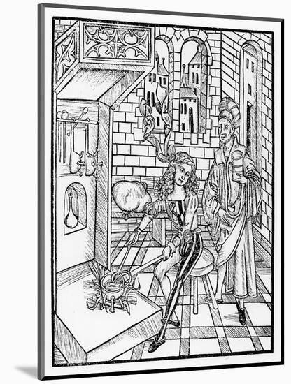 Surgeon's assistant heating medicine, from 'Das Buch der Cirugia', published Strasbourg, 1497-Hieronymus Brunschwig-Mounted Giclee Print