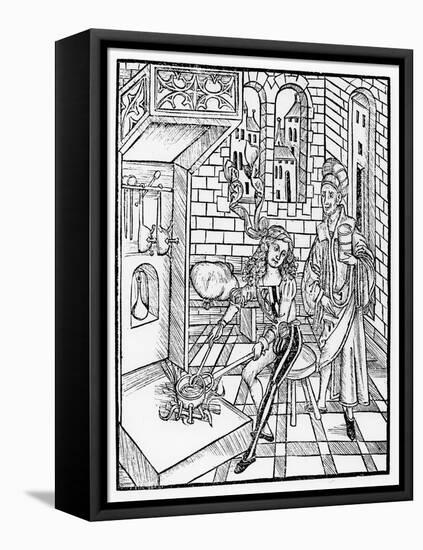 Surgeon's assistant heating medicine, from 'Das Buch der Cirugia', published Strasbourg, 1497-Hieronymus Brunschwig-Framed Stretched Canvas