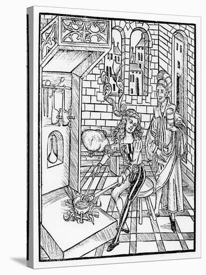 Surgeon's assistant heating medicine, from 'Das Buch der Cirugia', published Strasbourg, 1497-Hieronymus Brunschwig-Stretched Canvas