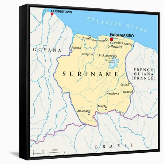 Suriname Political Map-Peter Hermes Furian-Framed Stretched Canvas