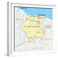 Suriname Political Map-Peter Hermes Furian-Framed Premium Giclee Print