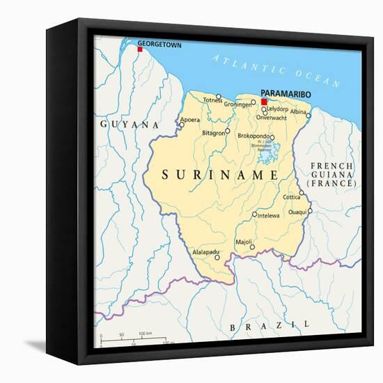 Suriname Political Map-Peter Hermes Furian-Framed Stretched Canvas