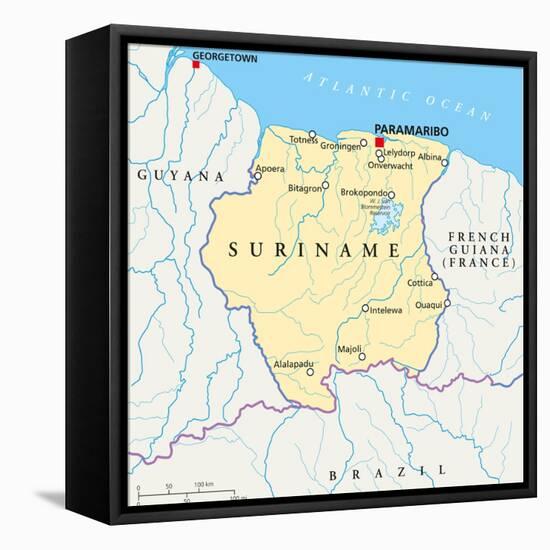 Suriname Political Map-Peter Hermes Furian-Framed Stretched Canvas