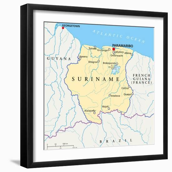 Suriname Political Map-Peter Hermes Furian-Framed Art Print