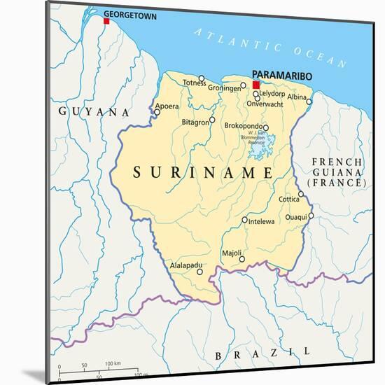 Suriname Political Map-Peter Hermes Furian-Mounted Art Print