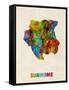 Suriname Watercolor Map-Michael Tompsett-Framed Stretched Canvas