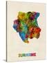 Suriname Watercolor Map-Michael Tompsett-Stretched Canvas