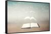 surreal book concept pages flying out of book-Francesco Chiesa-Framed Stretched Canvas