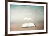 surreal book concept pages flying out of book-Francesco Chiesa-Framed Art Print