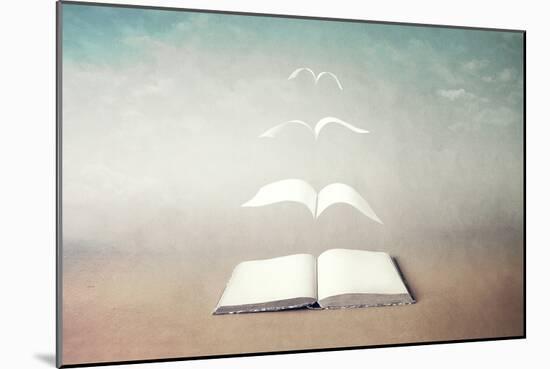 surreal book concept pages flying out of book-Francesco Chiesa-Mounted Art Print