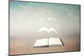 surreal book concept pages flying out of book-Francesco Chiesa-Mounted Art Print