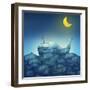 Surreal Illustration of a Mechanical Whale, like Submarine, in the Ocean with a Half Moon-Valentina Photos-Framed Art Print