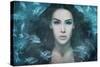 Surreal Mermaid Woman Portrait Surrounded by Fishes, Composite Photo-coka-Stretched Canvas