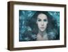 Surreal Mermaid Woman Portrait Surrounded by Fishes, Composite Photo-coka-Framed Photographic Print