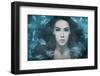 Surreal Mermaid Woman Portrait Surrounded by Fishes, Composite Photo-coka-Framed Photographic Print