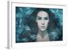 Surreal Mermaid Woman Portrait Surrounded by Fishes, Composite Photo-coka-Framed Photographic Print